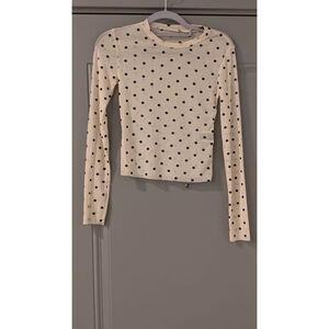 Women's DAZY Long Sleeve Polka Dot Mesh Top in Beige and Black, Size S